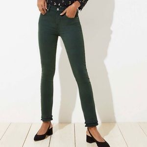 LOFT dark green double frayed crop jeans